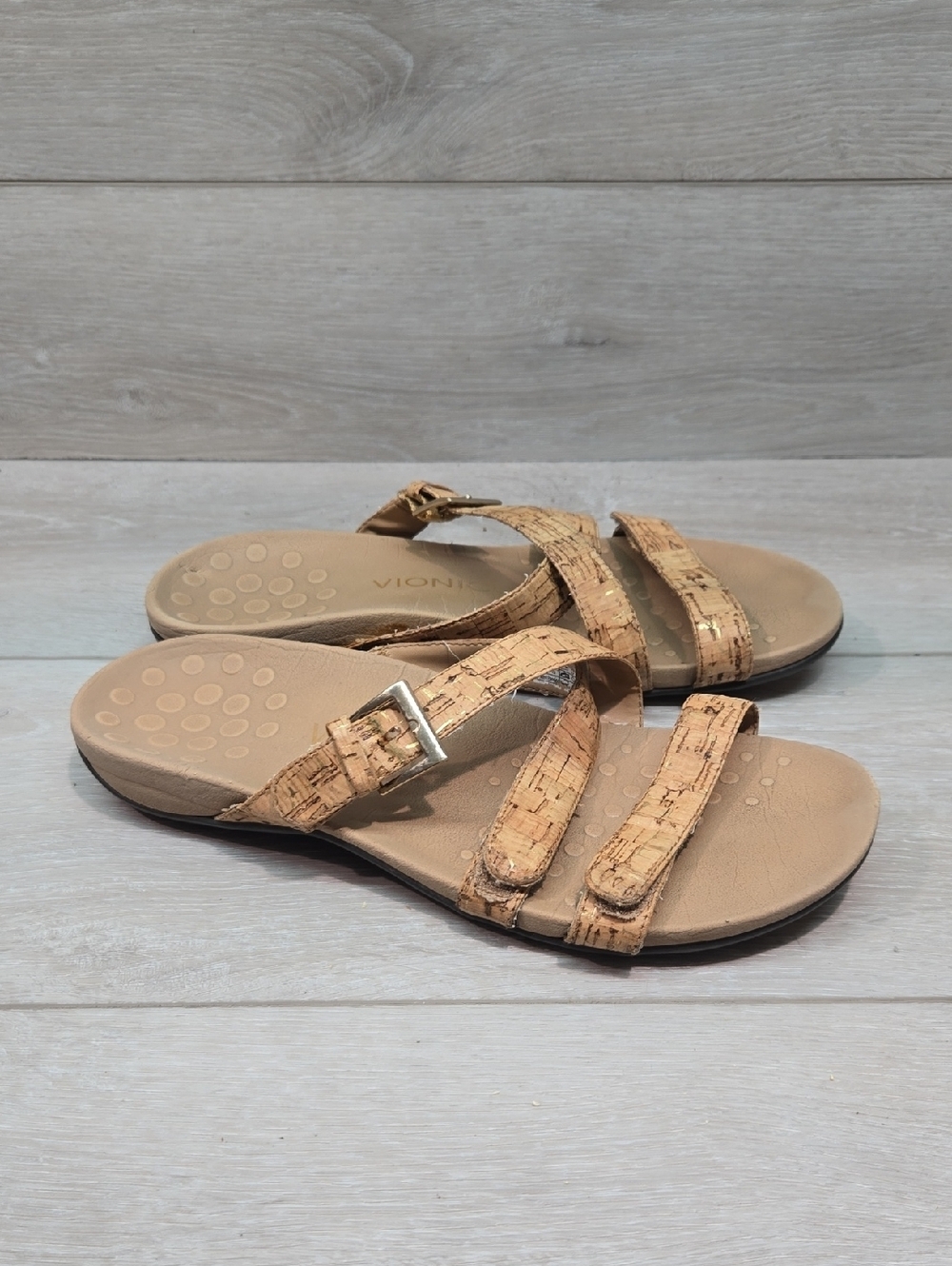 Vionic Women Kira Cork-Textured Slide Sandals Shoes Sz 8